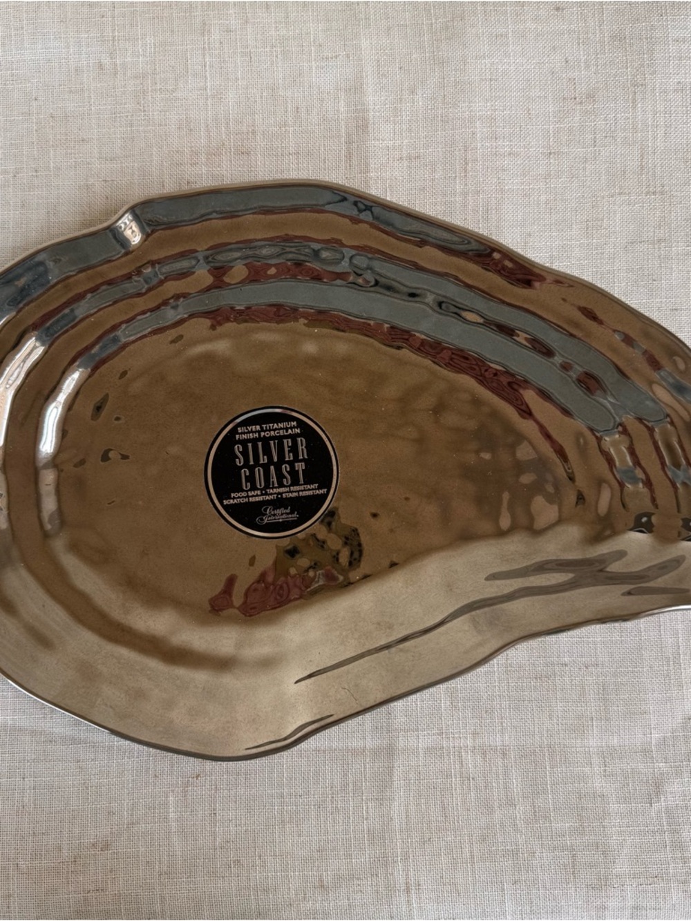Metallic Serving Platter - Silver/Tan